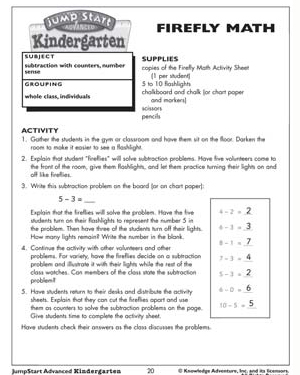 Firefly Math - Printable Subtraction Activity for Kindergarten