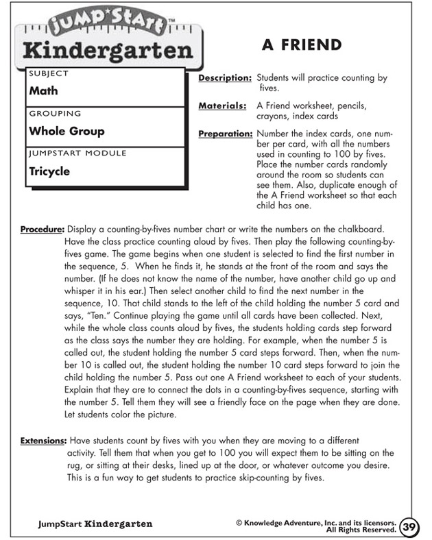 A Friend - Counting Activity for Kindergarten