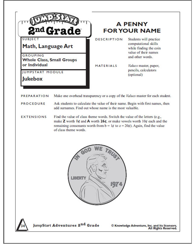A Penny for Your Name – Free and Printable Addition Worksheet