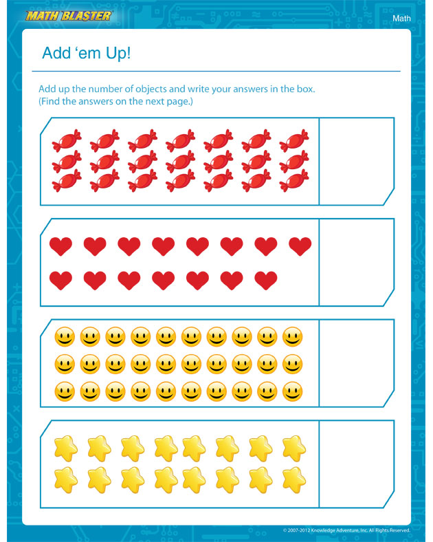 Add ‘em Up! - Math Worksheet for 1st Graders