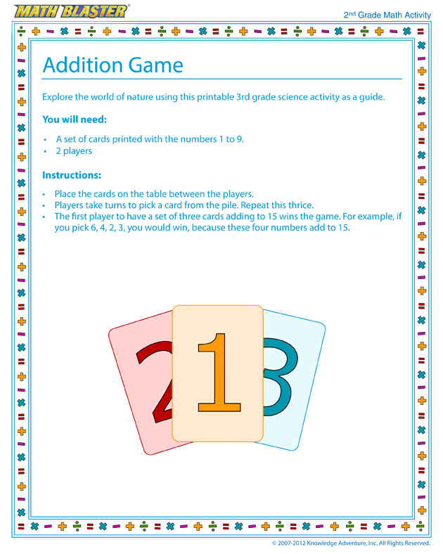 Addition Game - Printable Math Activity for Second Grade