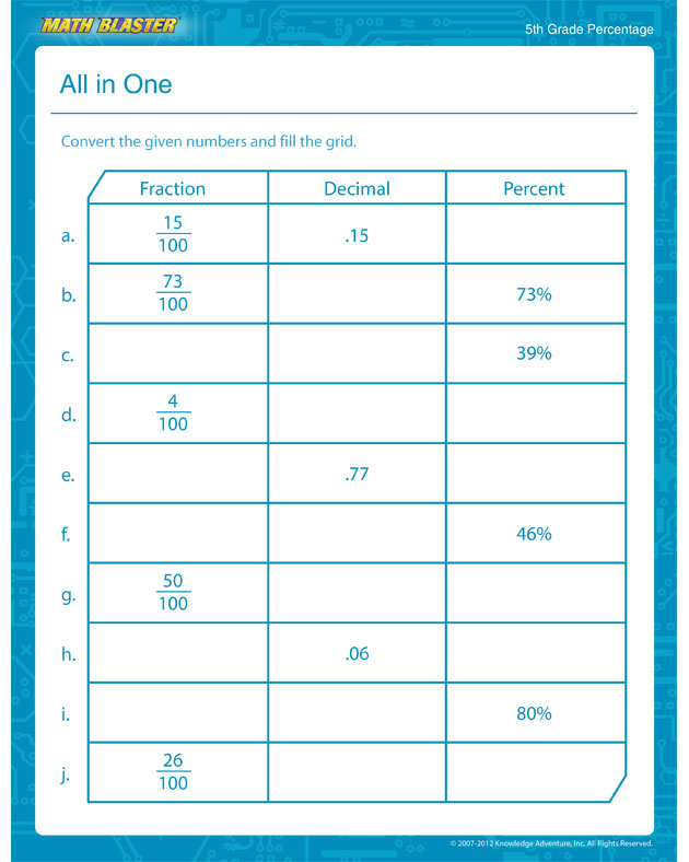 Percentage Printable – Percentage Worksheet for Kids - Math Blaster