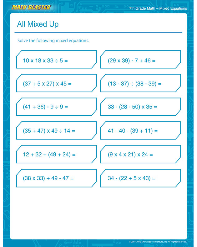All Mixed Up - Free Mixed Fractions Worksheet for 7th Grade