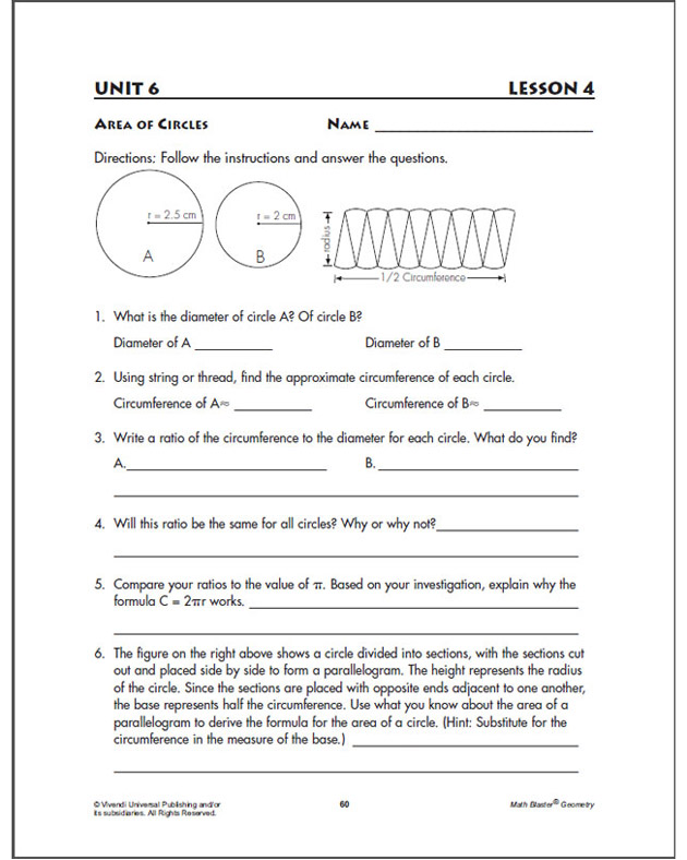 Area of Circles - Geometry Worksheet for Kids