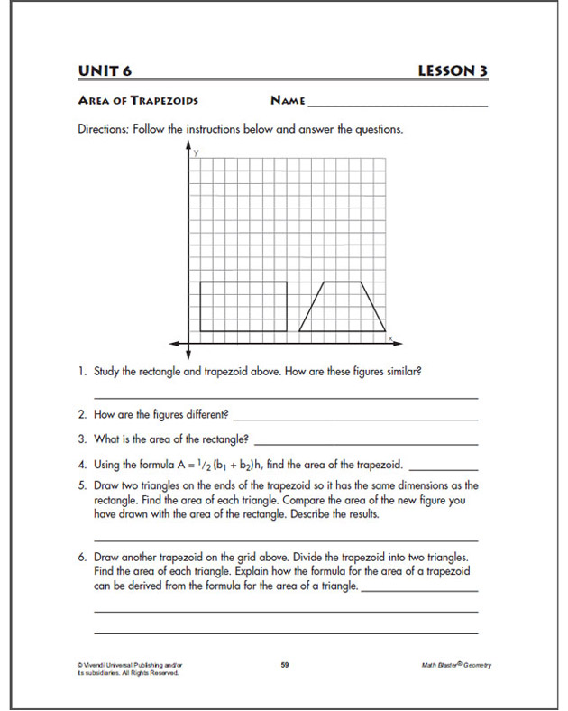 Area of Trapezoids - Geometry Worksheet for Kids