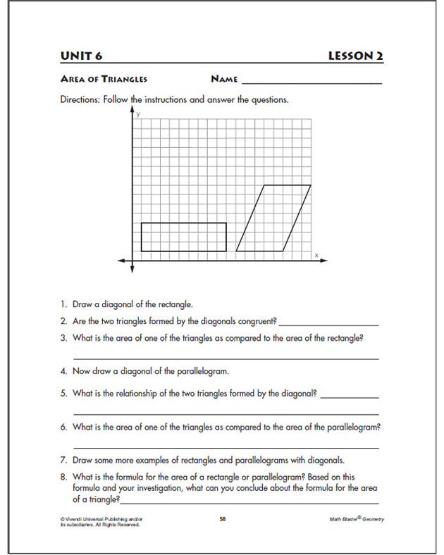 Area of Triangles - Geometry Worksheet for Kids