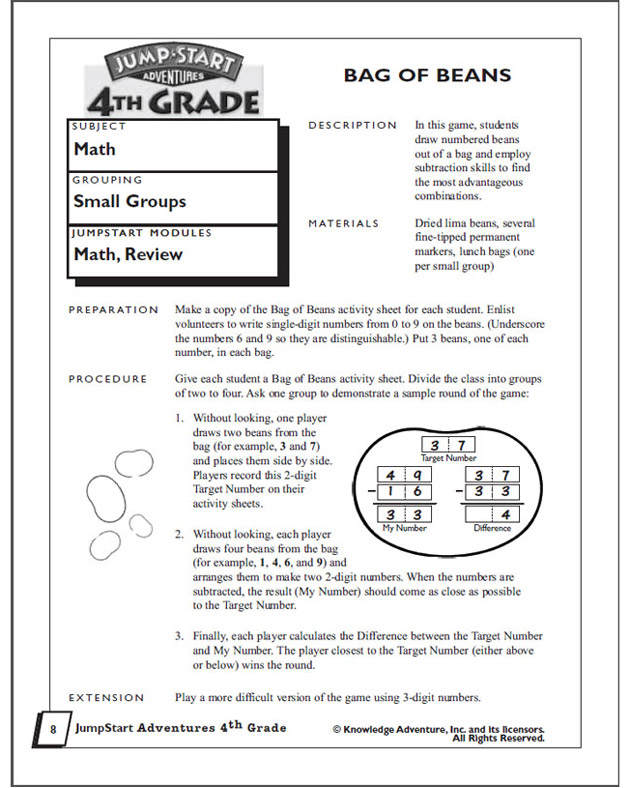 Bag of Beans – Printable Subtraction Worksheet for Kids