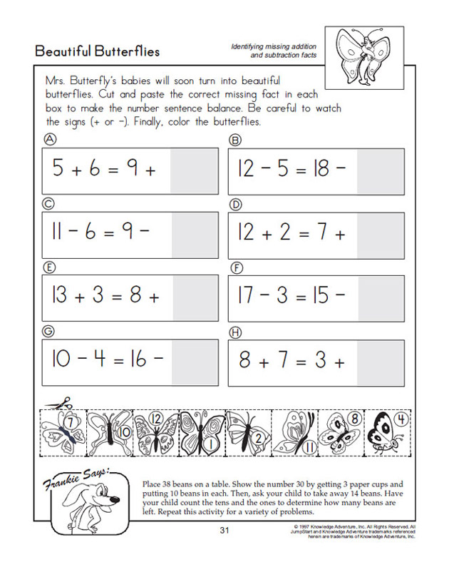 Beautiful Butterflies - Math Worksheet for Elementary