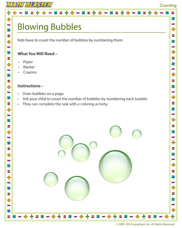 Blowing Bubbles - Free Kindergarten Counting Activity
