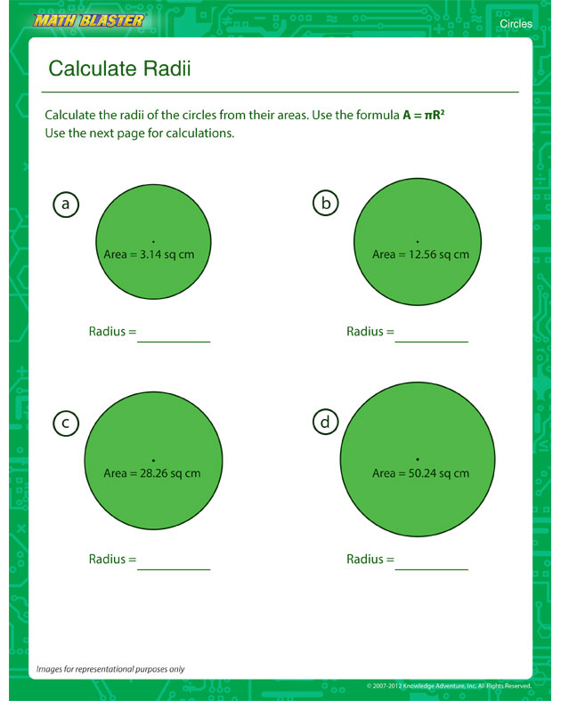 Calculate Radii - 4th Grade Circles Worksheet