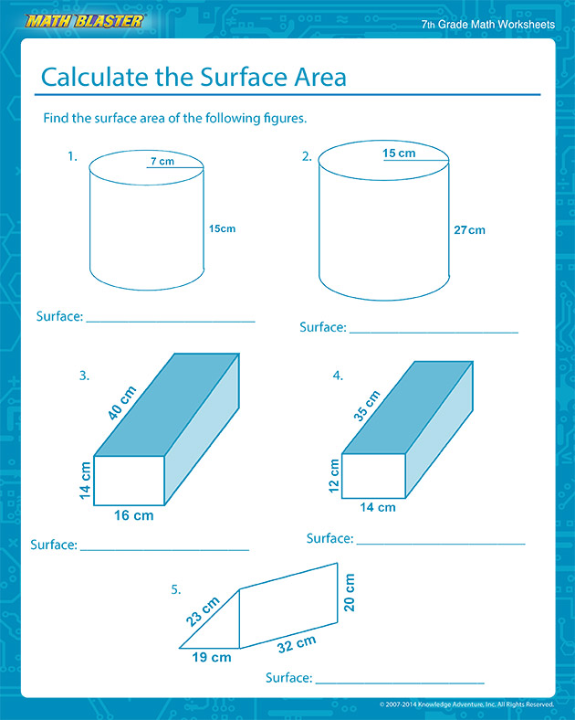 Calculate the Surface Area - Free Surface Area Worksheets for Middle School
