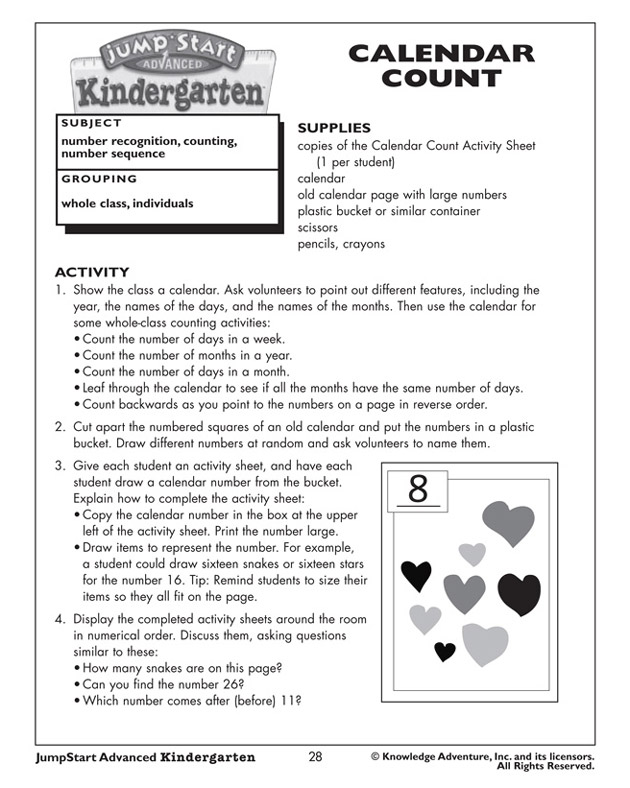 Calendar Count - Math Activity for Kindergarten