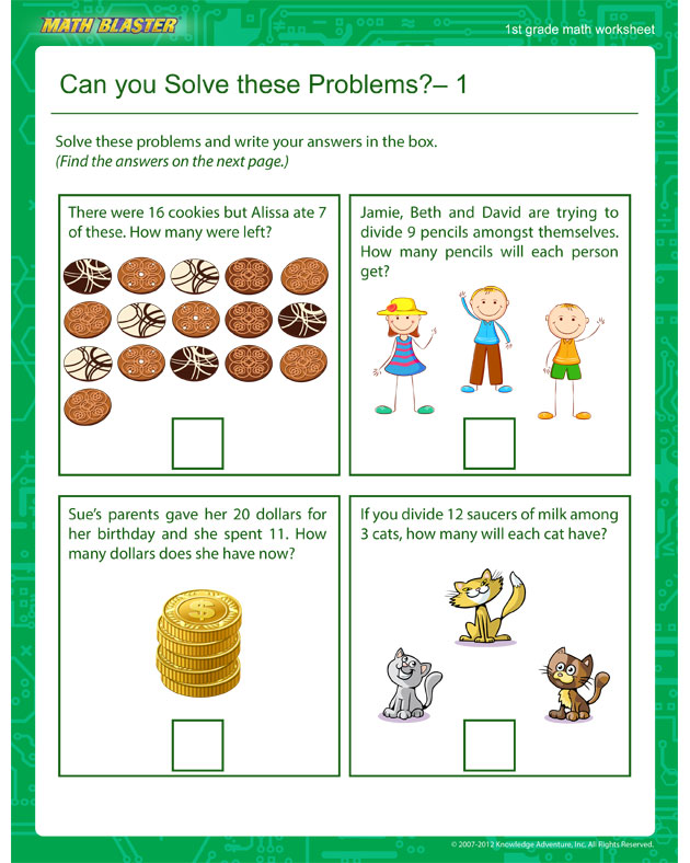 Can you Solve these Problems? – 1 - Math Worksheet for 1st Graders