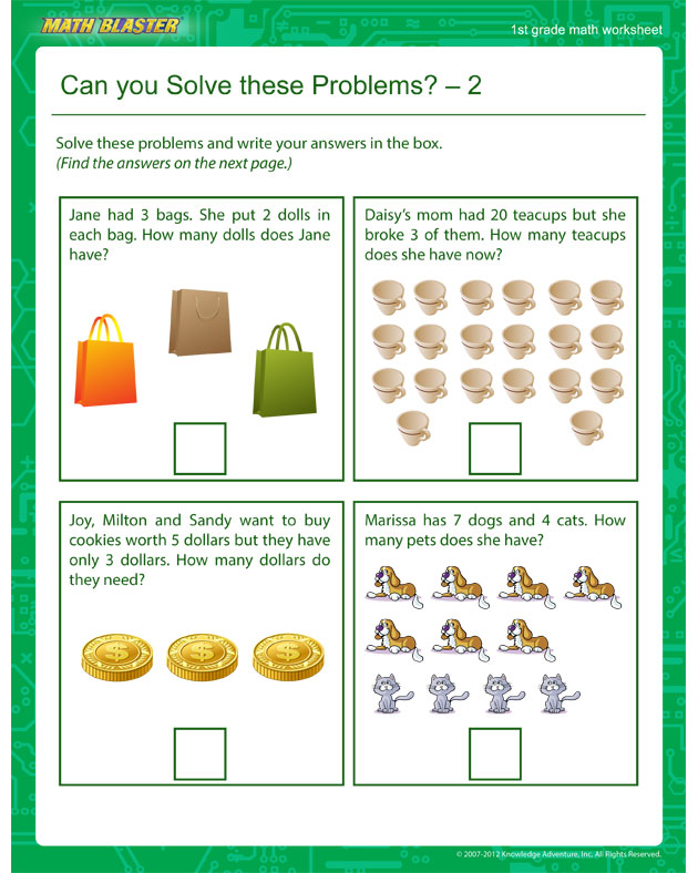 Can you Solve these Problems? – 2 - Math Worksheet for 1st Graders