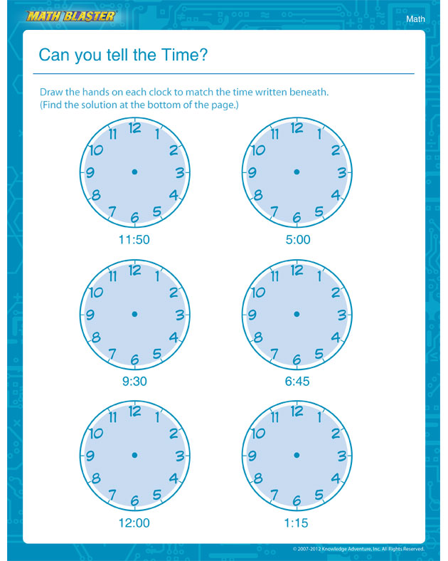 Can you tell the Time? - Math Worksheet for 1st Graders