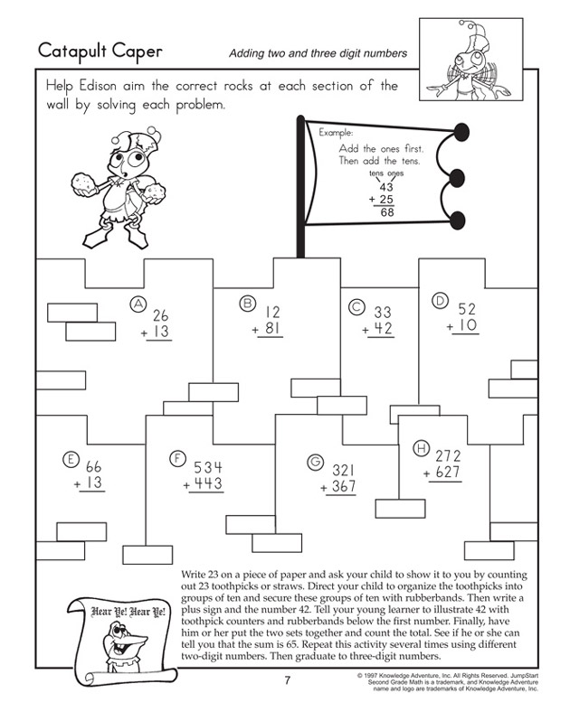 Catapult Caper - Addition Worksheet for 2nd Graders