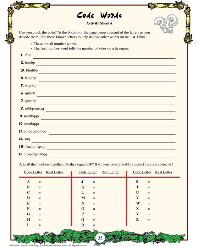 Code Words - Math Worksheet for Kids