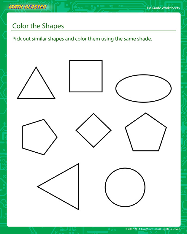 Color the Shapes - Geometry Worksheet for Kids