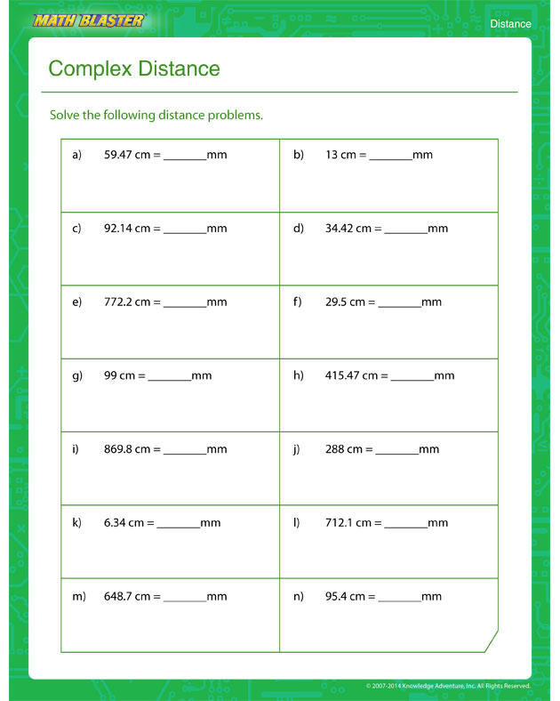 Complex Distance - Distance worksheet