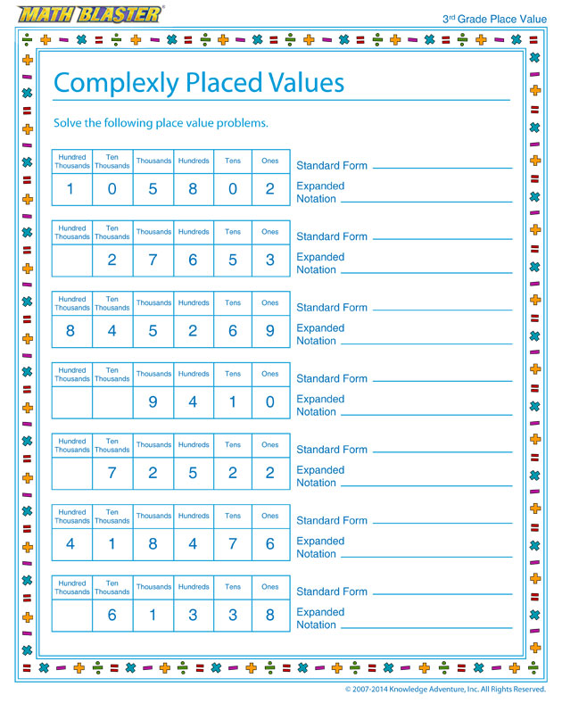 Printable place value worksheet