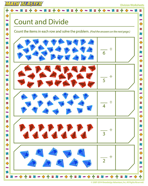 Count and Divide - division worksheet for kids