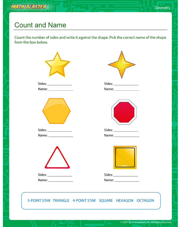 Count and Name - Kindergarten Geometry worksheet