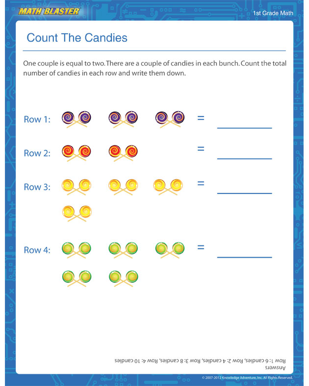 Count The Candies - Counting Worksheet for 1st Graders