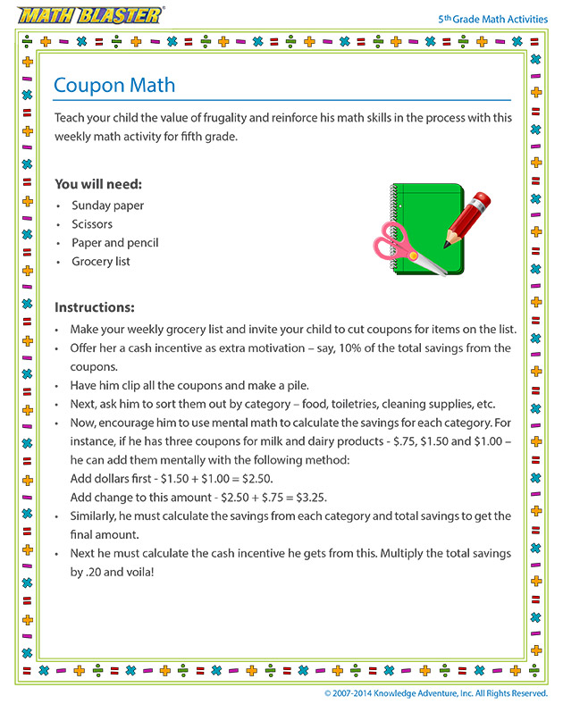 Coupon Math - 5th Grade Arithmetic Activity for Children