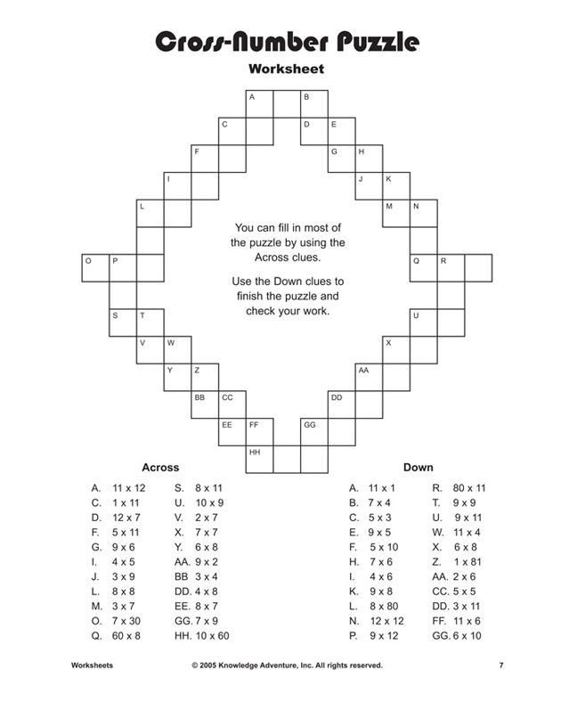 Cross-Number Puzzle - Multiplication Worksheet for Kids