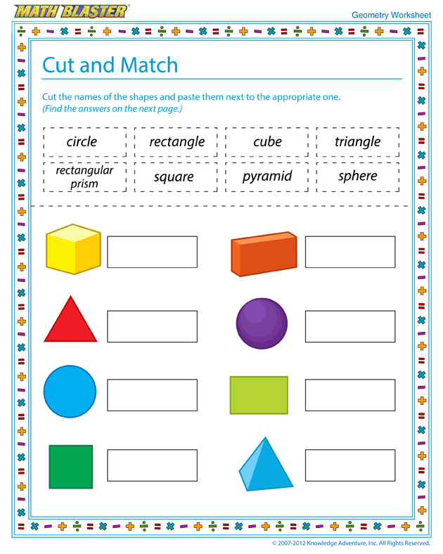 Cut and Match - Free Geometry Worksheet for Kids