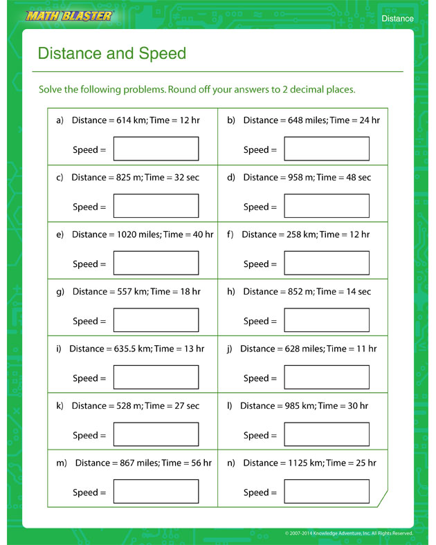 Distance and Speed - Distance worksheet