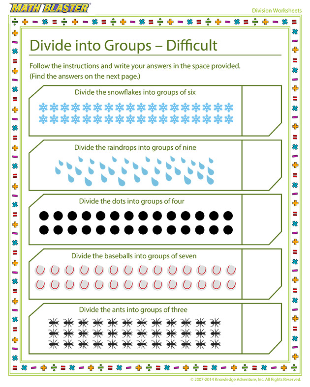 Divide into Groups - Difficult - Fun division worksheet for kids