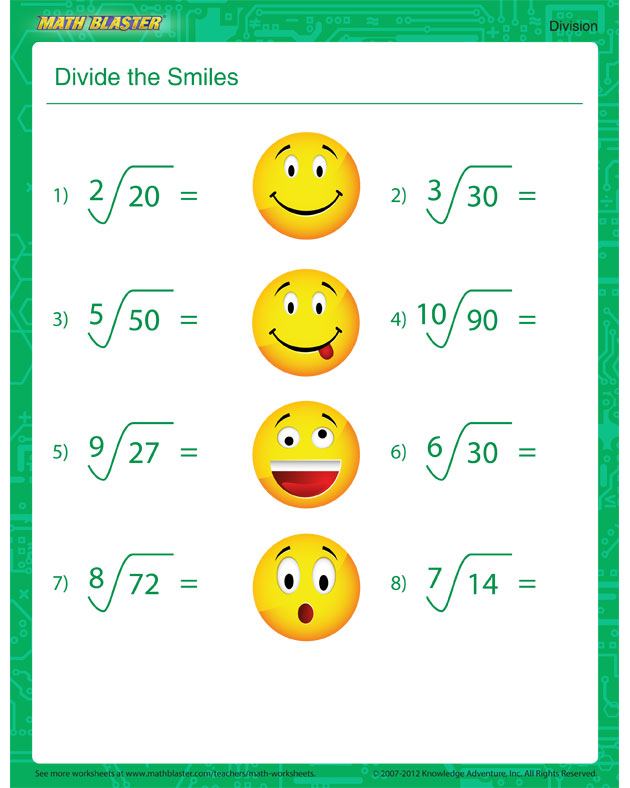 Divide the Smiles - Free Math Worksheet for Kids