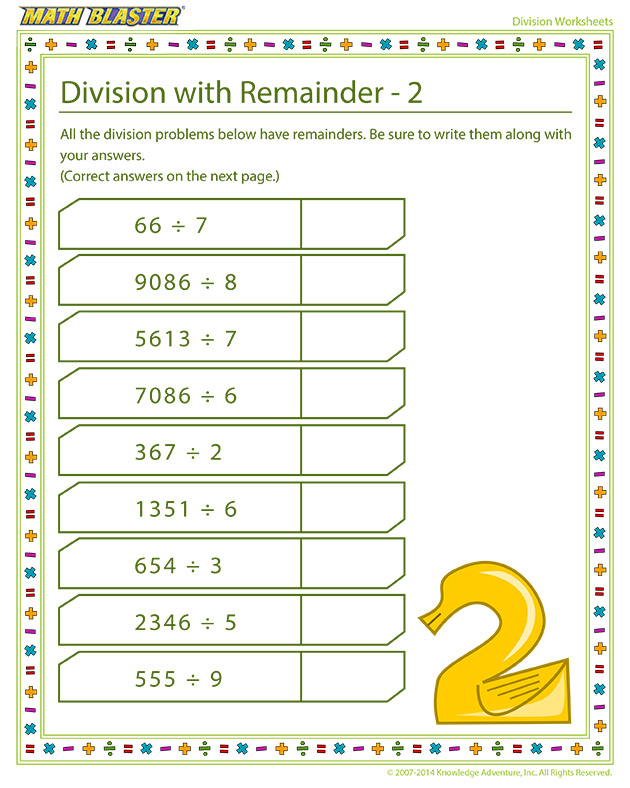 Division with Remainder – 2 - Online division printable