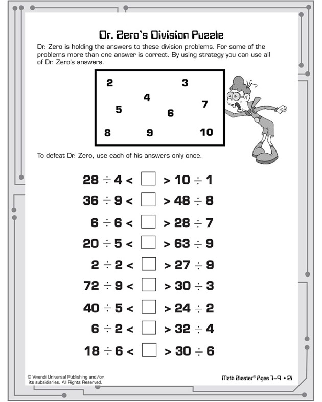 Dr. Zero's Division Puzzle - Division Worksheet for Kids