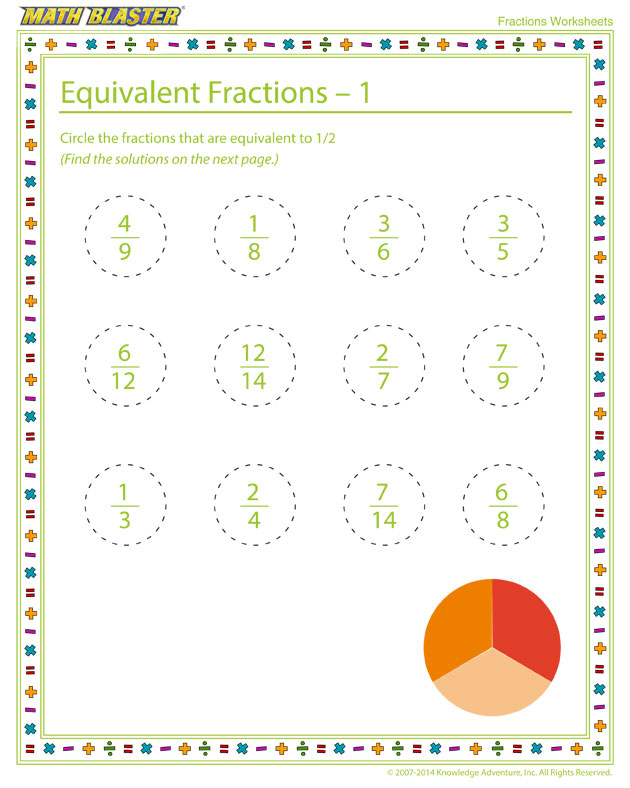 Equivalent Fractions - 1 - Fraction Worksheet for Kids