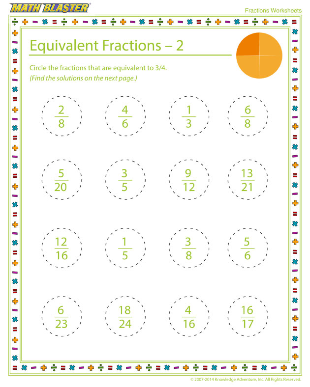 Equivalent Fractions – 2 - Free Fraction Worksheet and Printable