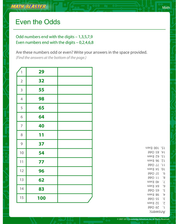 Even the Odds - Math Worksheet for First Graders