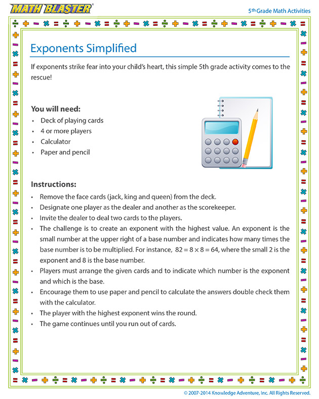 Exponents Simplified - Online 5th Grade exponents-simplified Activity for Children