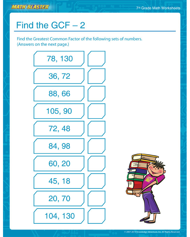 Find the GCF – 2 - GCF Worksheets and Printables for 7th Grade