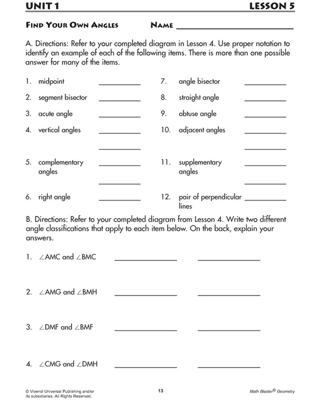 Find Your Own Angles - Geometry Worksheet for 7th Graders