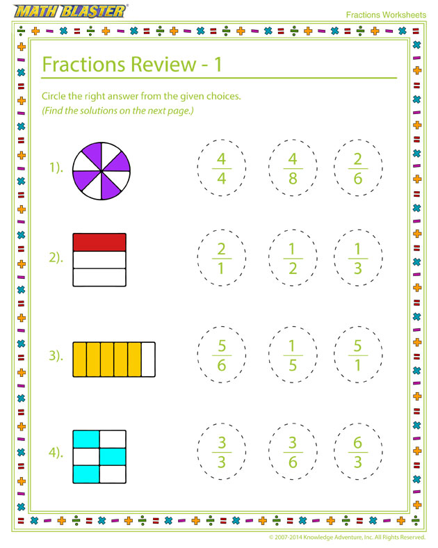 Fractions Review - 1 - Cool Fraction Worksheet for Elementary