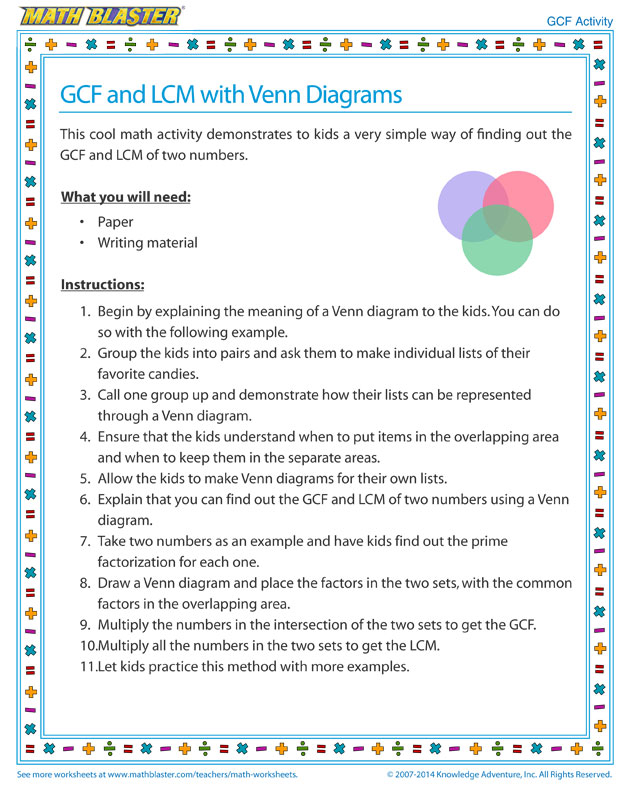 GCF and LCM with Venn Diagrams - GCF Activity for Kids