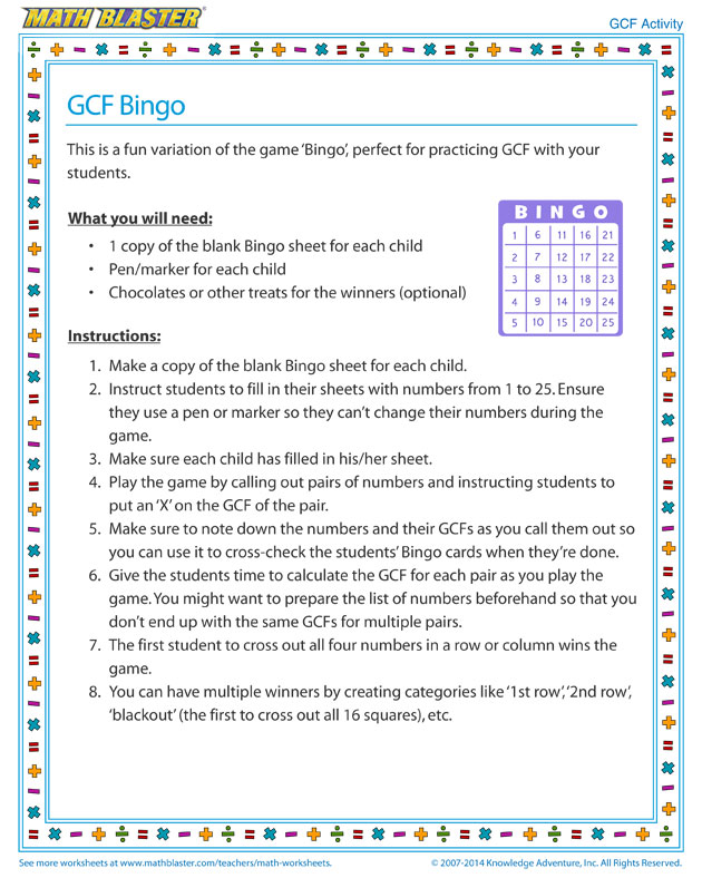 GCF Bingo - GCF Activity for Kids