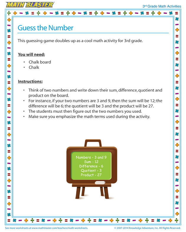 Guess the Number  - Number Sense Activity Free and Printable for 3rd Grade