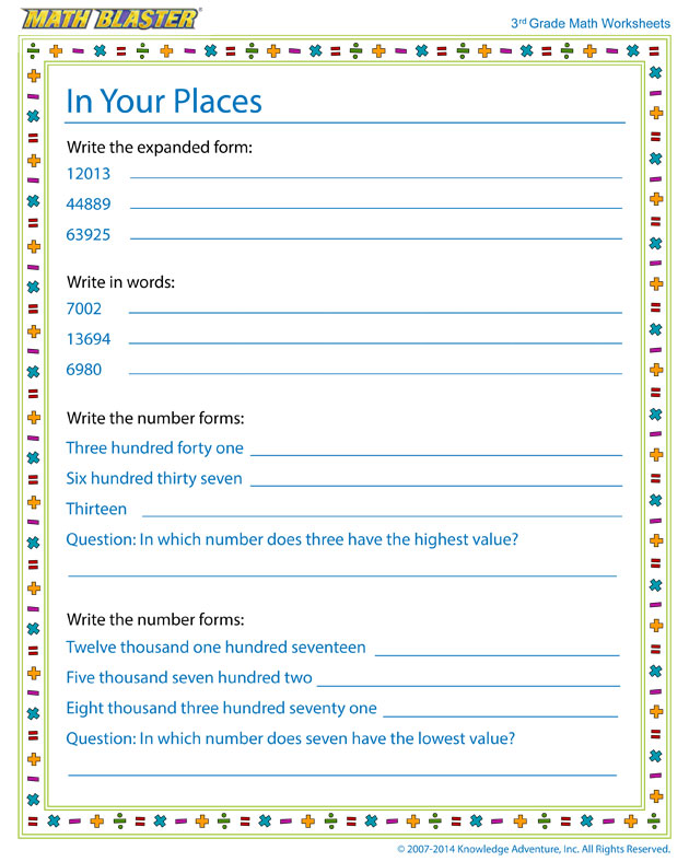 In Your Places - 3rd Grade Worksheets