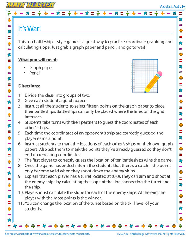 It’s War - Algebra Activity for Kids