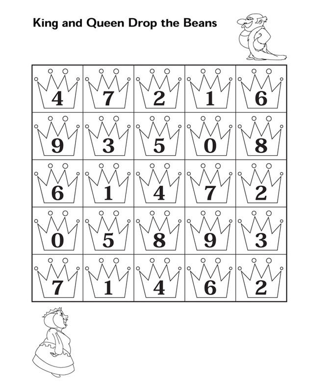 King and Queen Drop the Beans - Math Worksheet for 2nd Graders