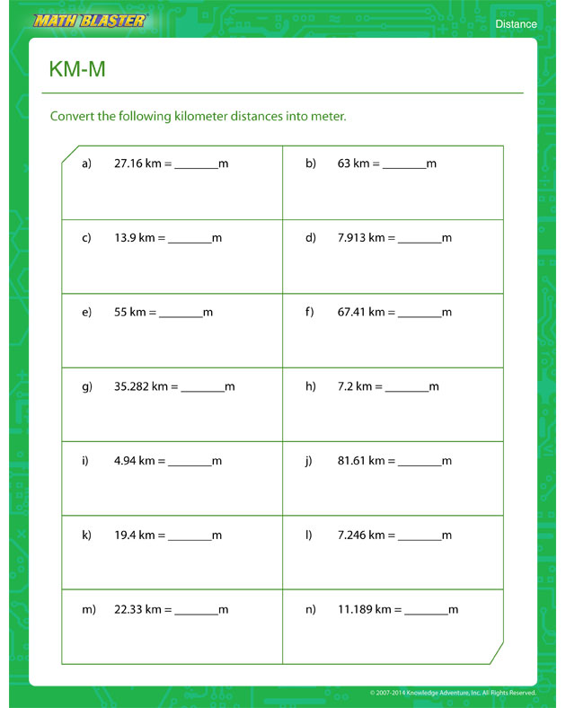 Km-M - Distance worksheet