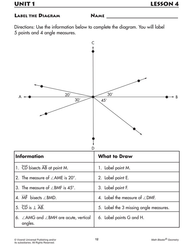 Label The Diagram - Geometry Worksheet for 7th Graders